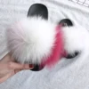 Kids Wholesale Custom Made Multi Colors Fluffy Full Real Fox Fur Slippers Slides for Girls