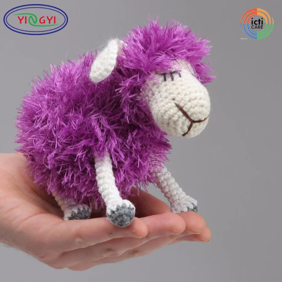 F514 Handmade Cute Soft Toy Violet Fluffy Lamb Crocheted Woolen Threads