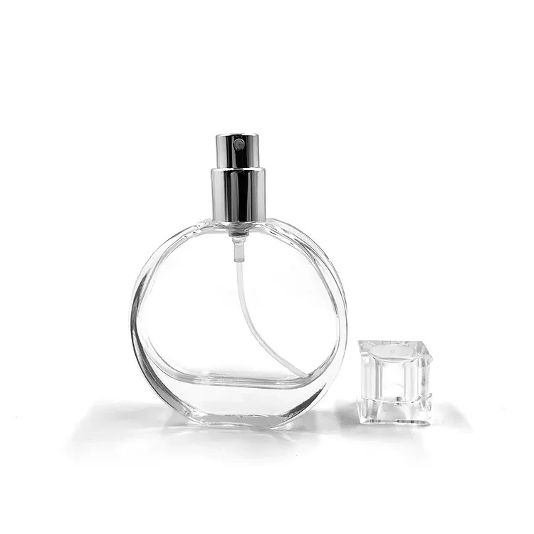 Flat Round 25ml Small Perfume Glass Bottle With Spray Lid Buy Glass