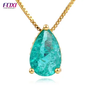 guangxi foxi jewelry supply turquoise minimalist jewelry blue green pear shape A single stone pendant necklace
