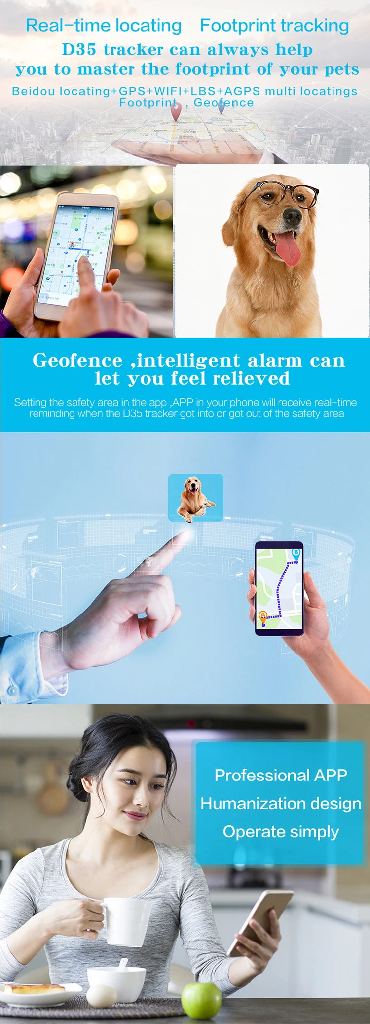 2020 New Design Pet Gps Tracker Waterproof Anti Gps Tracker Device D35