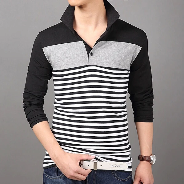 Stripe Men Formal Striped Long Sleeve Polo Shirts,Mens Polo Collar ...