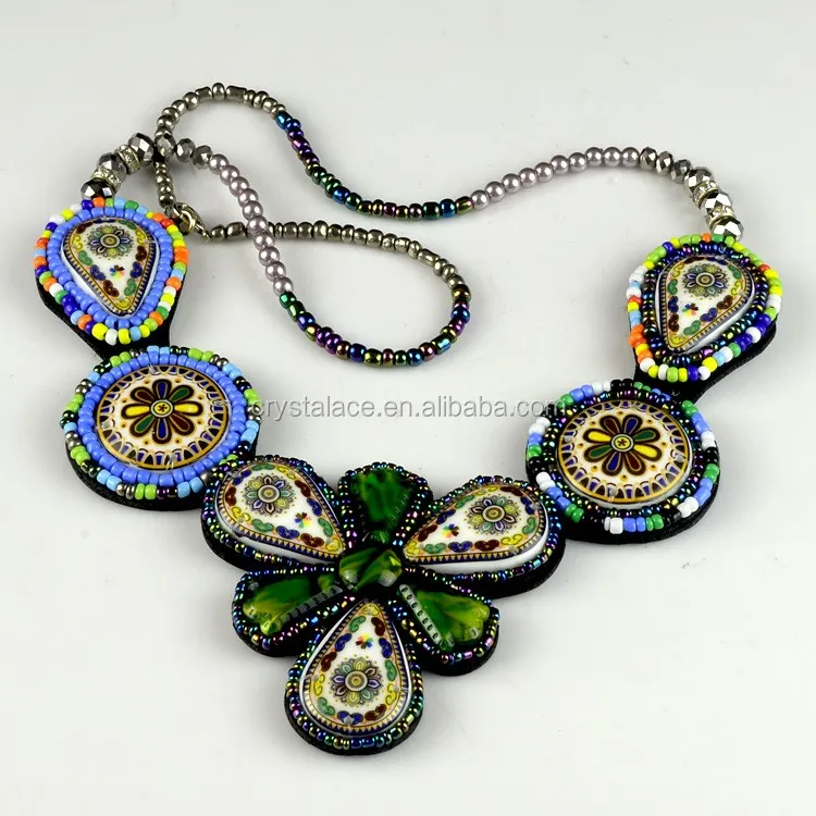Hot selling bohemian colorful stones beads collar/bohemian pendant applique for garment accessories