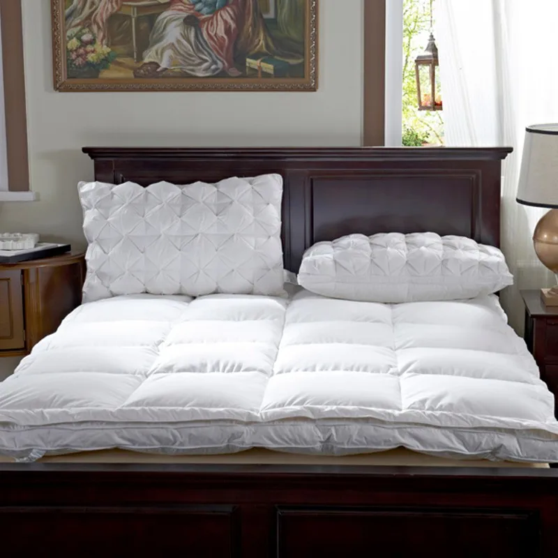 Duck Down Mattress Topper Hotel Double Layer White Bedroom Furniture