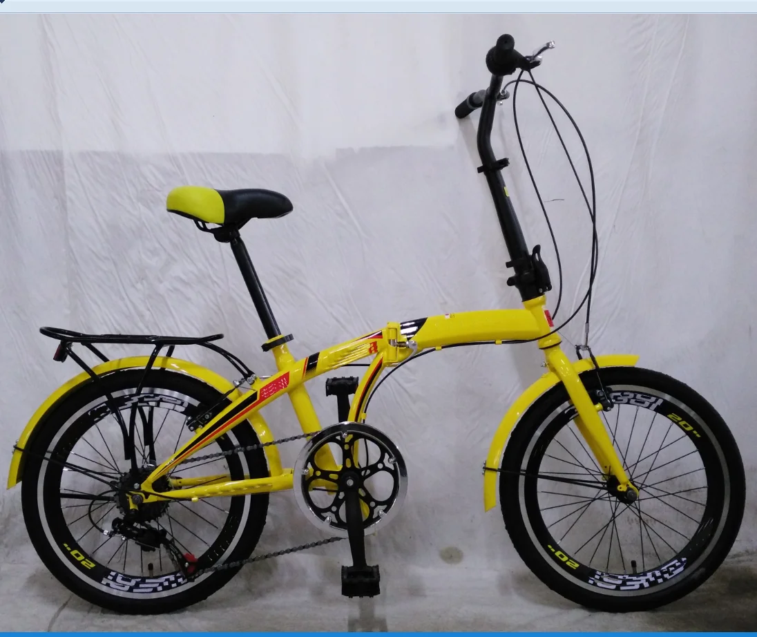 yellow folding bike