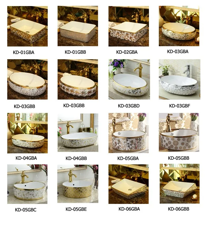 Bathroom product, porcelain arabic wash basin gold color KD-06GBA