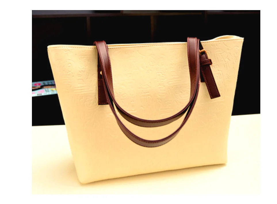 Cheap Women Big Capacity PU Leather Oracle Bone Script Pattern Tote Style One Shoulder Bag/Handbag