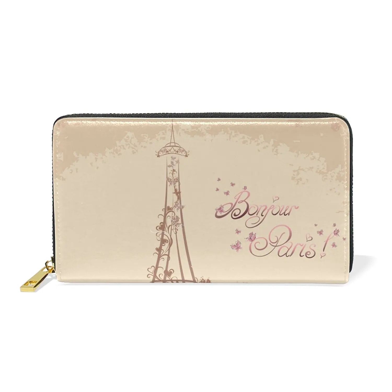MAPOLO Bonjour Paris Tower Eiffel And Bicycle Print Womens Clutch Purses Organizer And Handbags Zip Around Wallet