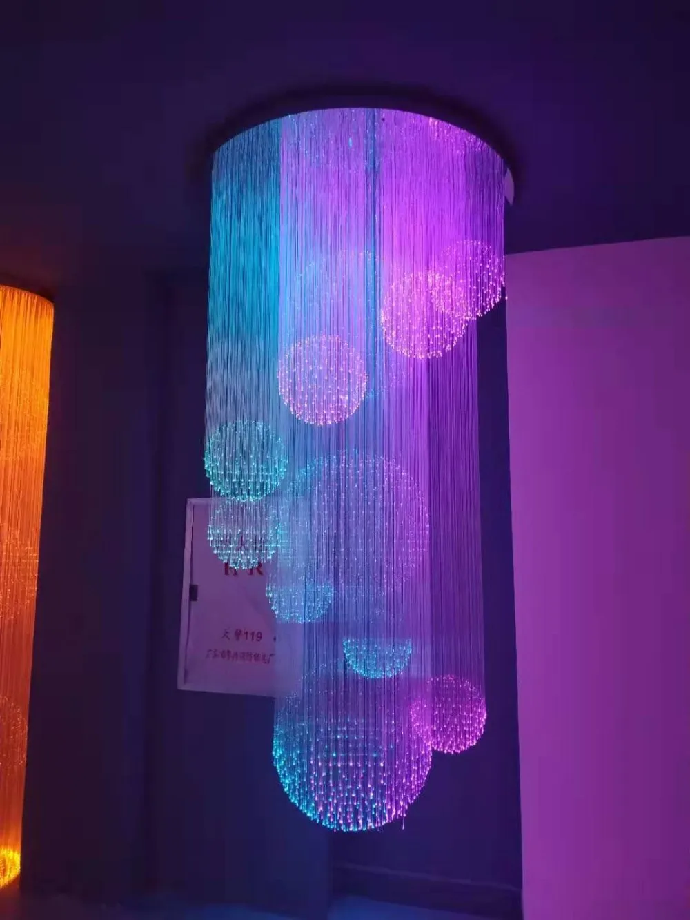 Modern hotel lobby decoration fiber optic chandelier light with k9 crystal with remote control color changing