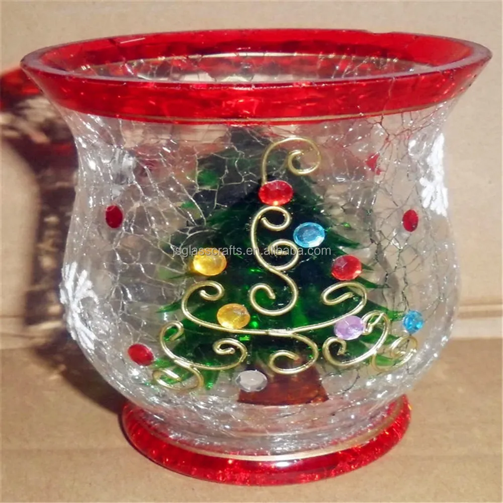 Cracked Glass Vase Glass Cracked Candle Holder With Christmas