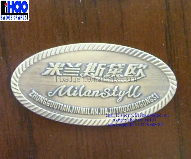 Famous Brand Logos Embossed Metal Plate For Furniture Brass Color