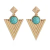 2019 Fancy design statement turquoise stone jewelry gold triangle dangle earrings stud for women