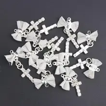10 Pcs Glitter 3D Bow With Cross Pendants Rhinestones For Nail Art Decorations Gel Polish DIY