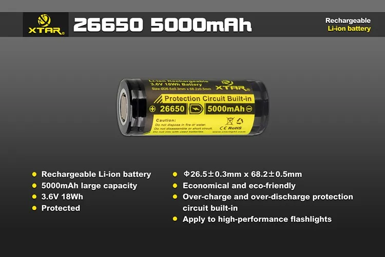 Xtar 3 6v 5000mah 8a High Drain Li Ion Rechargeable Lithium Battery Buy Battery 3 6v Battery 3 6v Li Ion Rechargeable Battery Product On Alibaba Com
