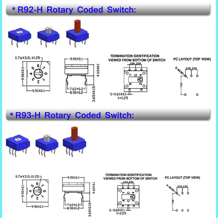 BCD 3.0mm Binary Coded Rotary Switch - 20,000 Steps Life