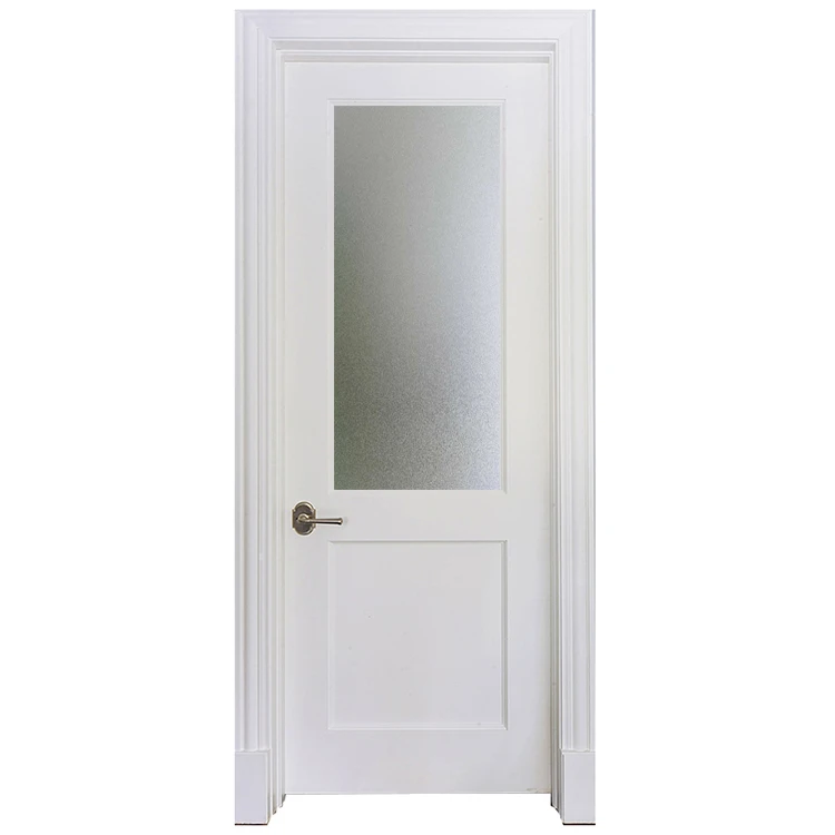 Design Interior Half Frosted Glass Wooden Modern Entry Doors Solid Wood