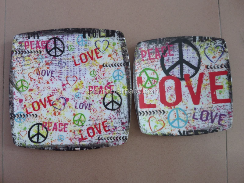 LOVE Printed Melamine Square Dinner Plates