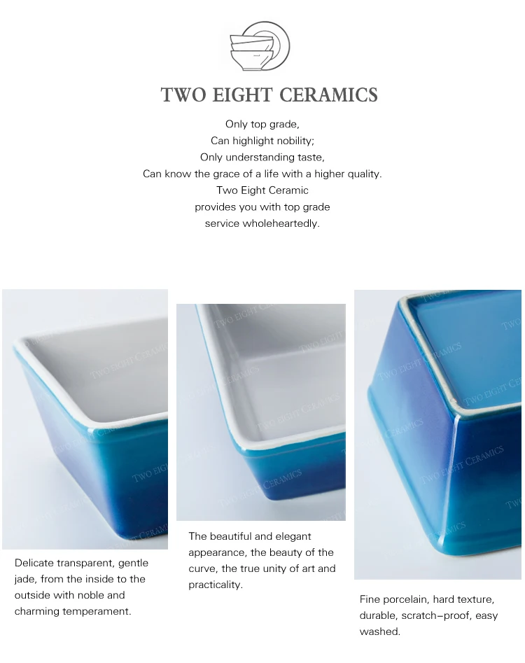 6.5" Ceramic baking utensils rect blue Oven bakeware