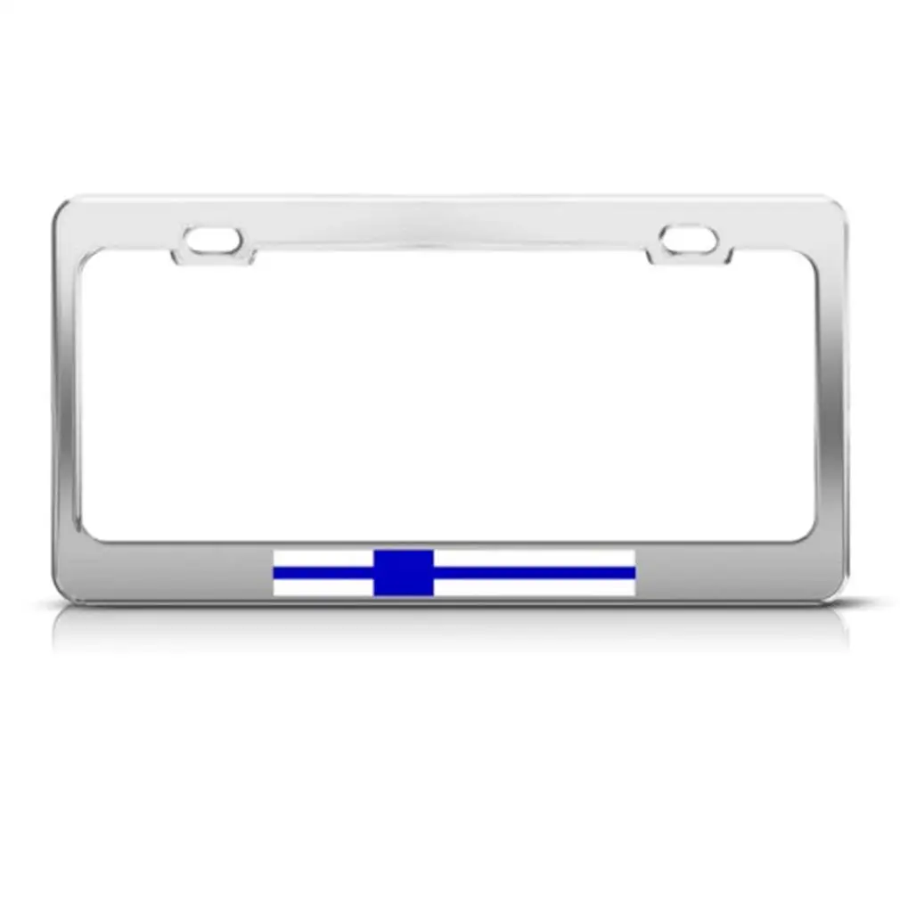 FINNISH FINLAND FLAG SUOMI HEAVY DUTY CHROME License Plate Frame Tag Holder