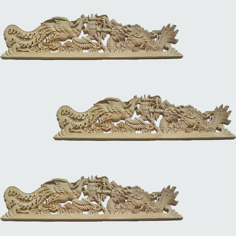 Bois Chêne sculpté Onlay Applique Meubles Nonpeint sailmonie de dragon chinois 