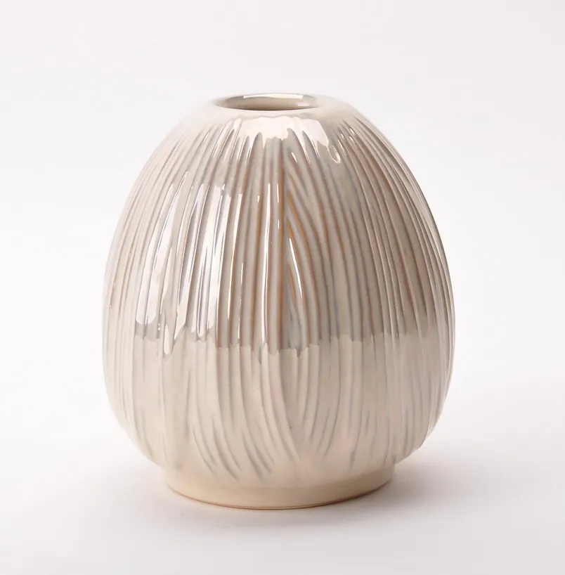 Pearl Color Stripe Pattern Indoor Decorative Ceramic Flower Large Vases