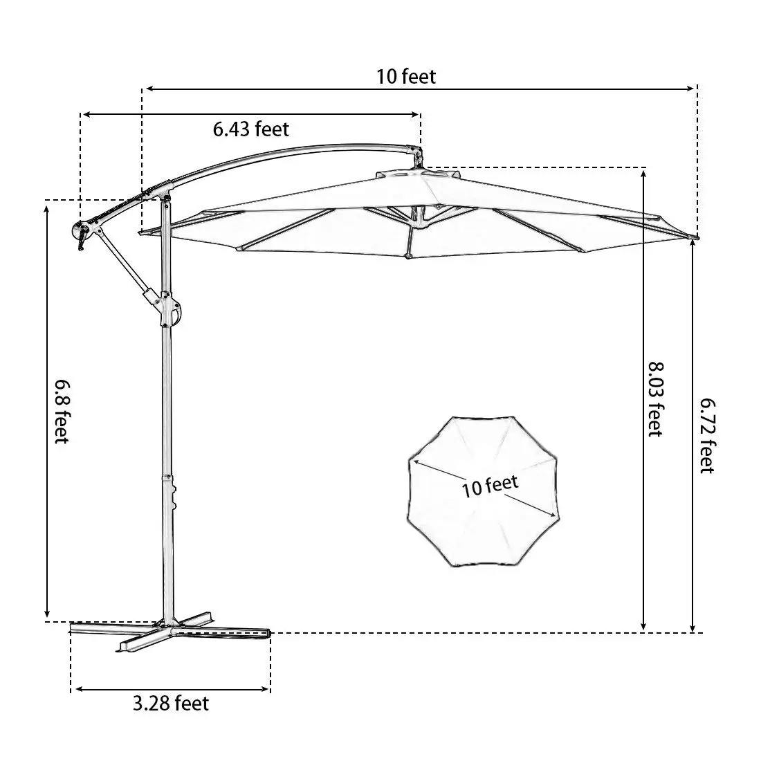 High Quality 12ft 3m 8 Ribs Foldable Outdoor Yard Patio Cantilever