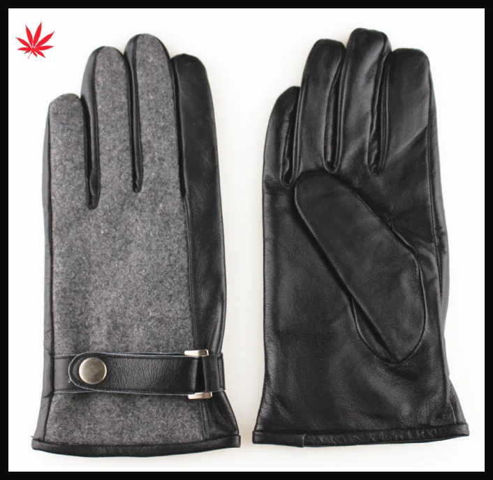 Men's touch screen iphone leather glove made with sheep skin belt