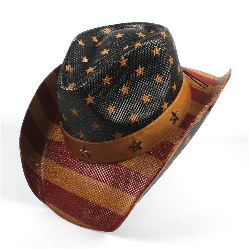 Men's Paper Straw Texas Cowboy Hat Usa American Flag Painting Straw Hat ...