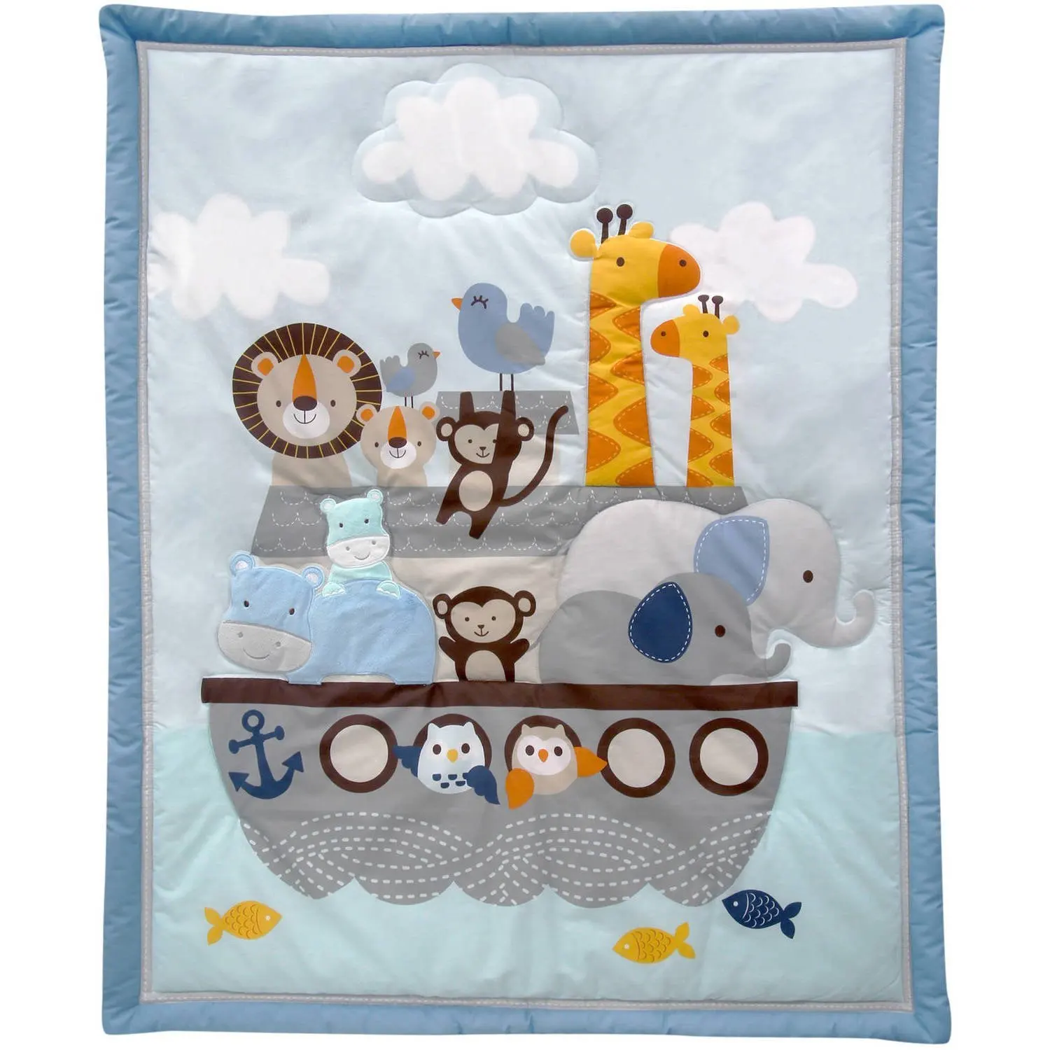 Buy Uk 3 Piece Blue Grey Brown Baby Animal Crib Bedding Set