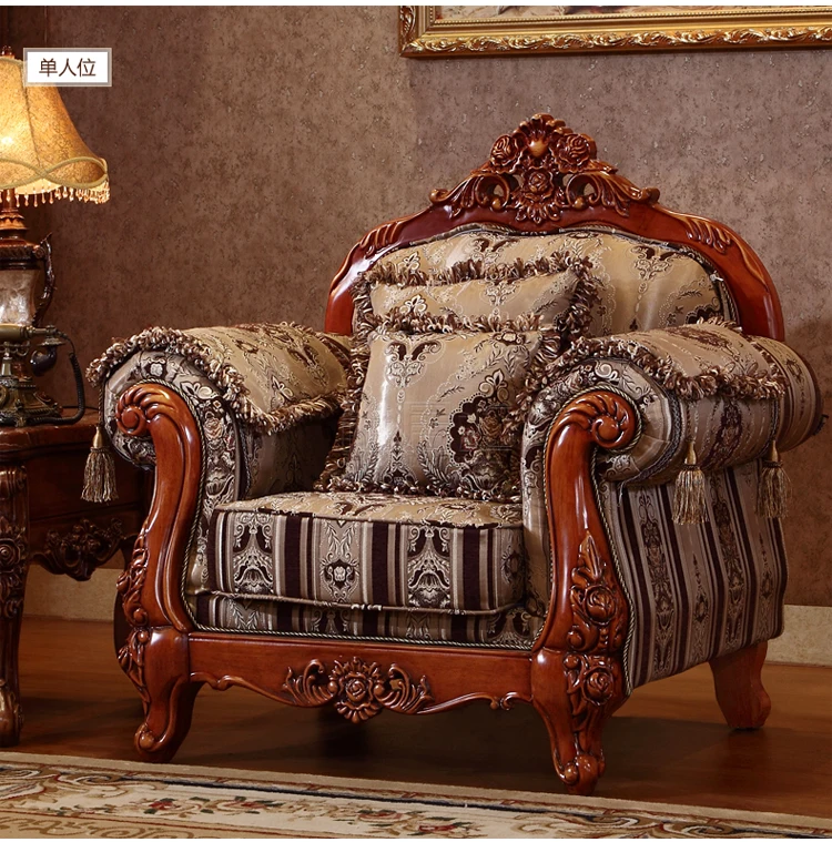 Foshan Furniture Fabric Sofa Set With Carving Wood Procare Furniture