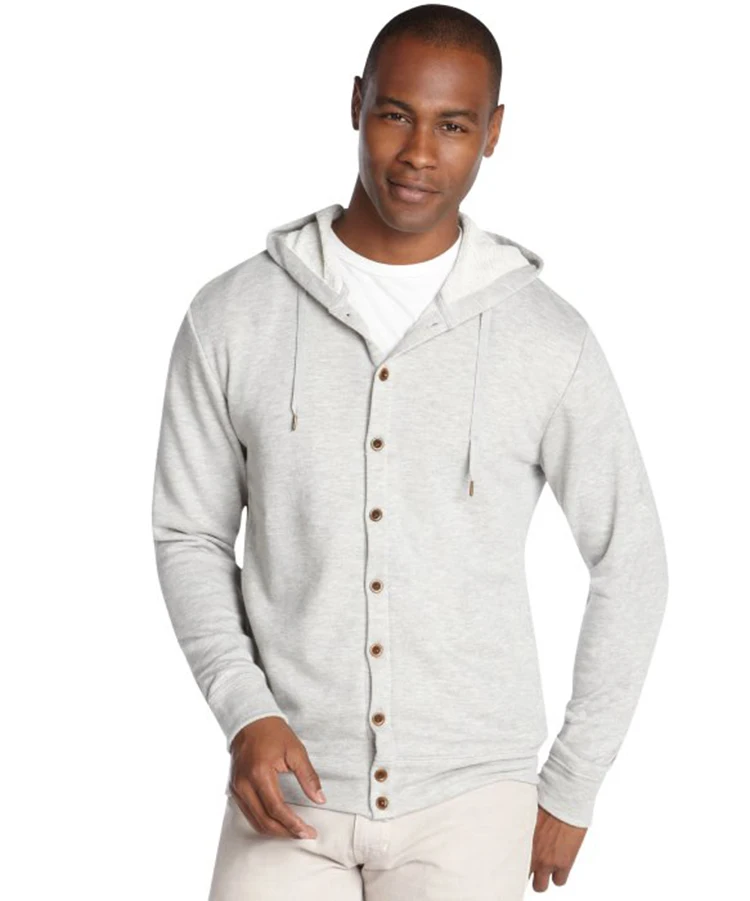 Heather Grey Cotton Mens Plain Button Up Hoodies With Hood China Made ...