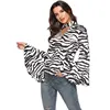 Womens Long Sleeve Zebra Stripe Patterned Blouse Tunic Tops