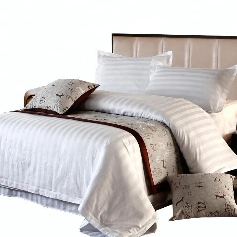 China Supplier Queen Size 3cm Stripe 300tc Hotel Bed Linen 100 Cotton
