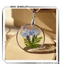 Handmade real flower plant round pressed resin pendant necklace with leather chain