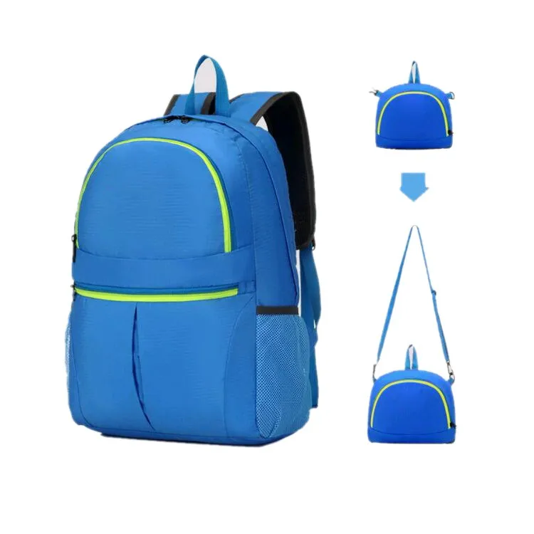 Nylon Zipper Solid Color Back Pack Men Women Folding Shoulder Backpack
