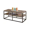 2-tier multi-function iron frame wood sofa side table