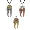 CZ014 Steampunk Gear with Angel Wings Black Rope Necklace