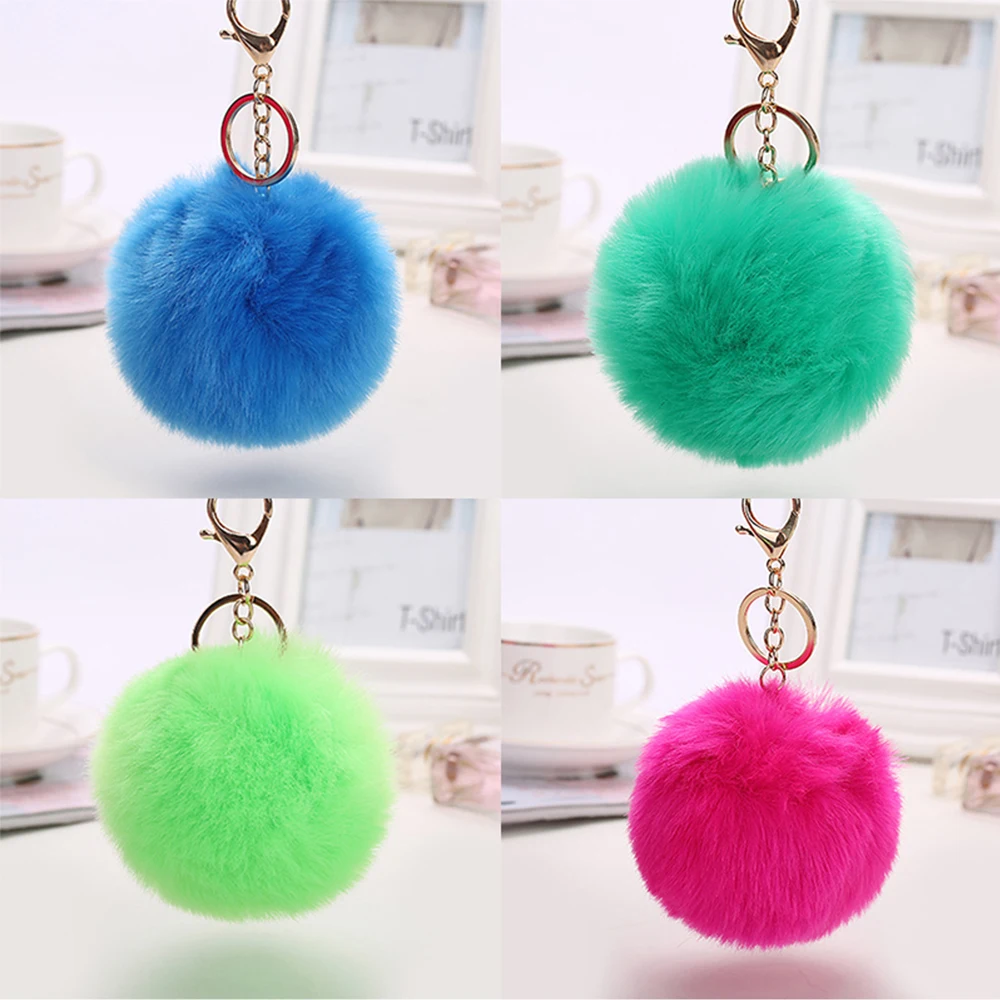  Yongze wholesale 8cm High quality faux rabbit fox fur furry fuzz ball pom pom keychain puff fluffy key chain