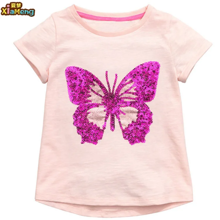 Popular Wholesale Kids Children Plained Girls T Shirt With Sequins