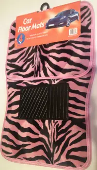 Pink And Black Zebra Print Carpet 4 Piece Car Truck Suv Floor Mats