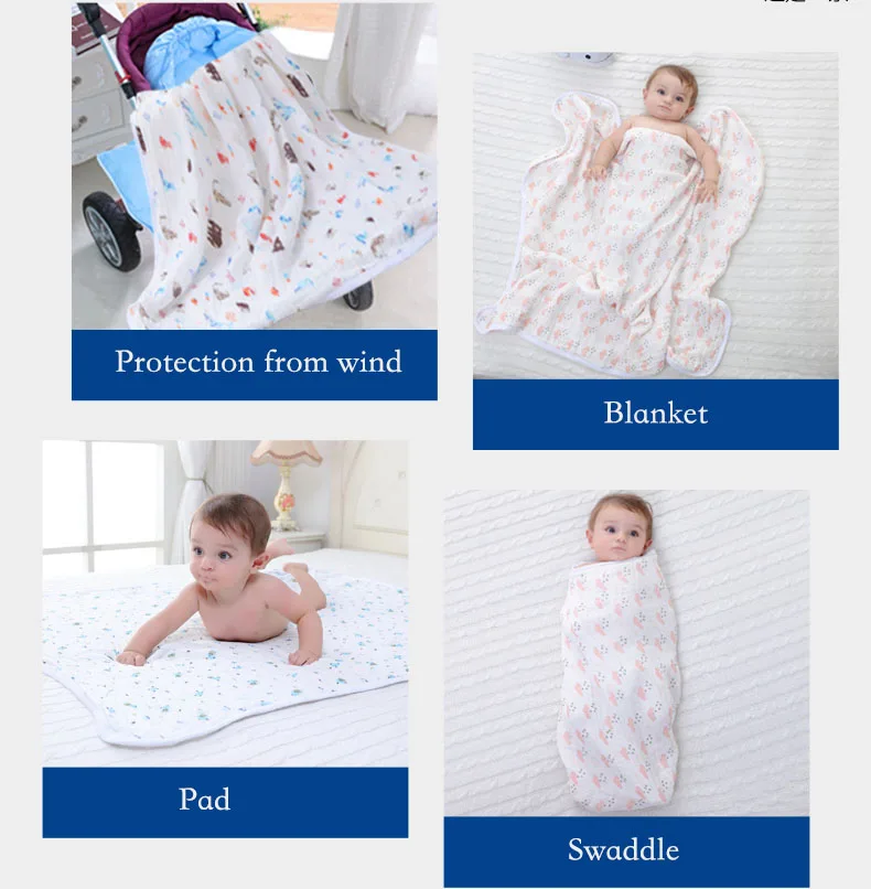 White,Blue AIMIUKIDS Newborn Muslin Baby Towel Cotton Gauze Super Soft Baby Bath Towels 6 Layers Infant Towels 2 Pack 43.3x43.3 