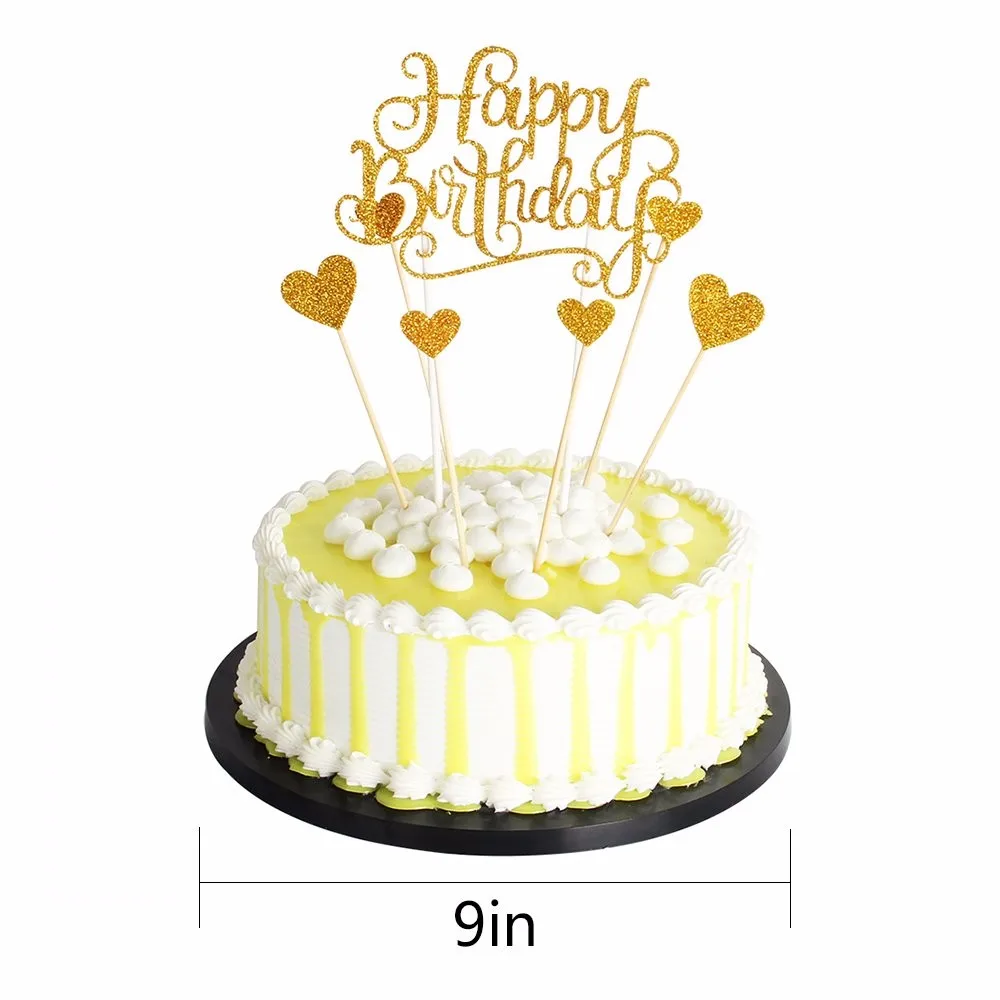 Paillettes dorées Accessoires de photomaton Décoration de gâteau d'anniversaire « Happy Birthday » Fournitures de décoration pour gâteau d'anniversaire 