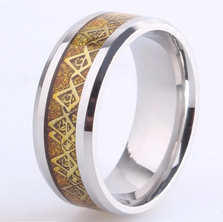 Anillo Masónico De Oro Azul De Acero Inoxidable Para Hombre, Joyería