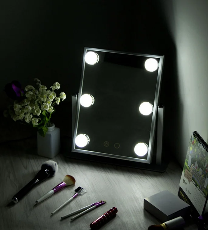 6 Led bulbs makeup mirror Smart touch screen vanity aluminum mirror Hollywood-style makeup mirrors