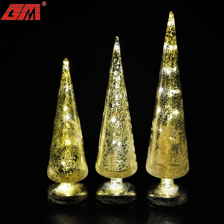 Mercury finish artificial led lighted mini glass christmas tree factory