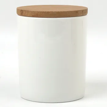 12oz 340ml Plain White Ceramic Coffee Tea Canister With Wood Lid And ...