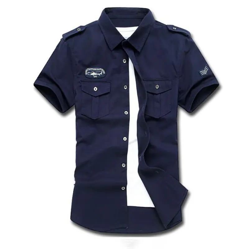 Men's Military Blue Cotton Short Sleeve Shirt With Epaulet - Buy ...