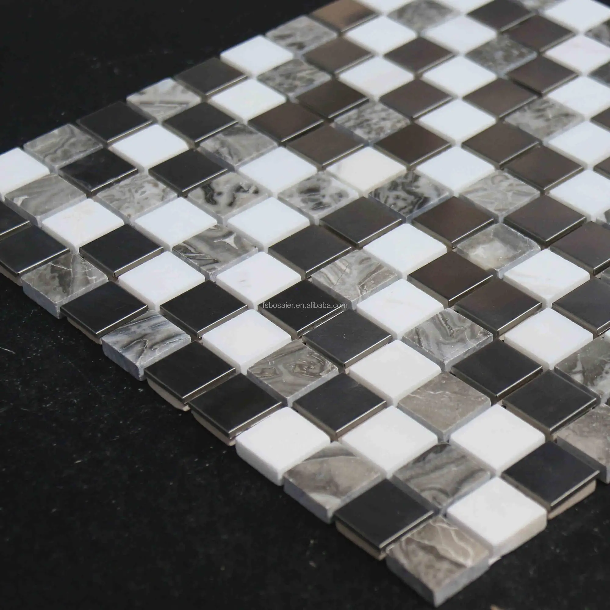 BSJ196 Wall square marble and stainless steel metal mosaic tiles