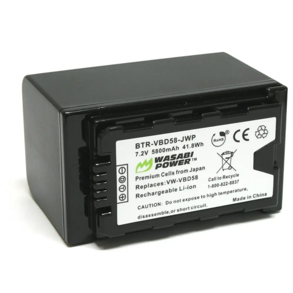 Wasabi Power Battery (5800mAh) for Panasonic VW-VBD58 and Panasonic AG-3DA1, AG-AC8, AG-DVC30, AG-HPX171, AG-HPX250, AG-HPX255, AG-HVX201, AJ-PCS060, AJ-PX270, AJ-PX298, HC-MDH2, HC-X1000, HDC-Z10000