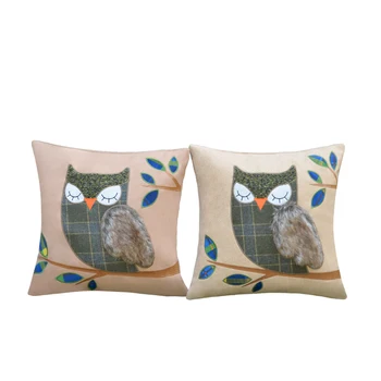 Wool Viscose Blend Owl Embroidery Cushion Cover Home Office Sofa